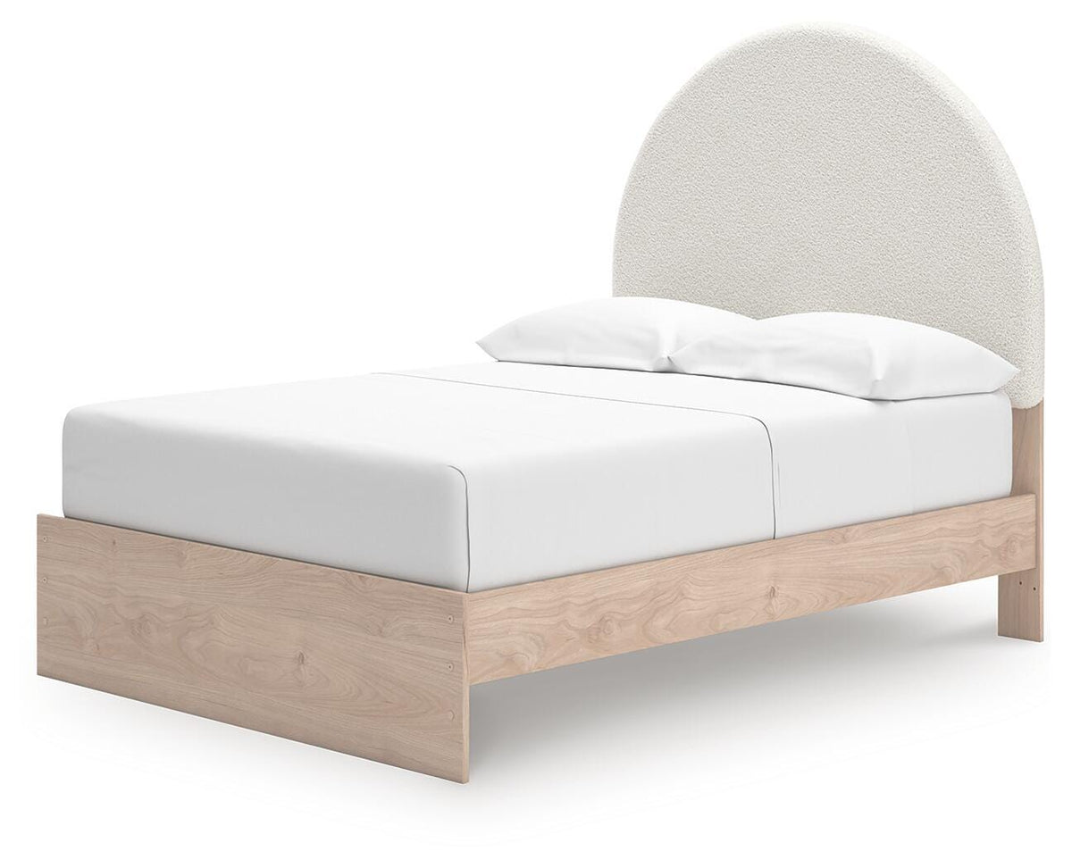 Arloster Full Upholstered Panel Bed in Tan/White, angle view