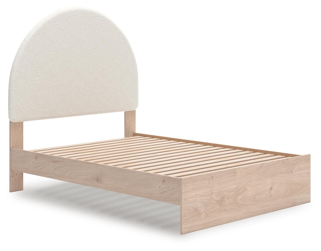 Arloster Full Upholstered Panel Bed in Tan/White, angle view