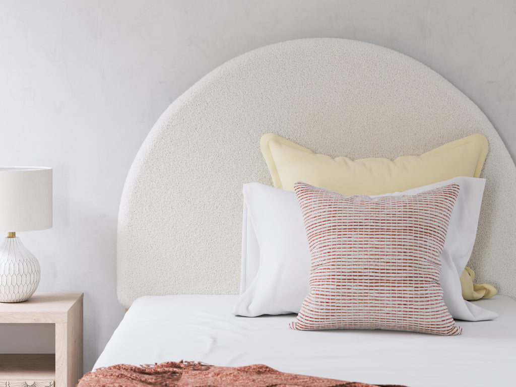 Arloster Full Upholstered Panel Bed in Tan/White, detail view
