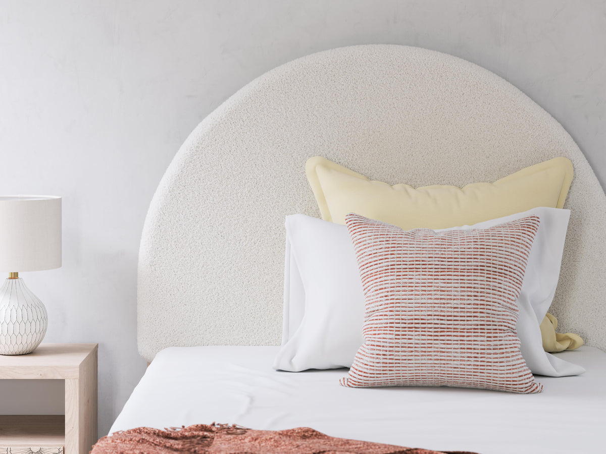 Arloster Full Upholstered Panel Bed in Tan/White, detail view