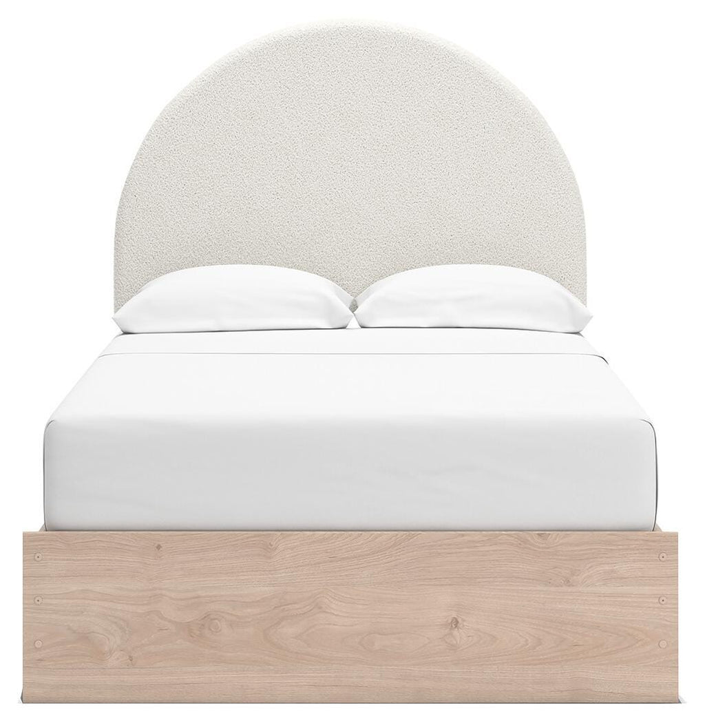 Arloster Full Upholstered Panel Bed in Tan/White, front view