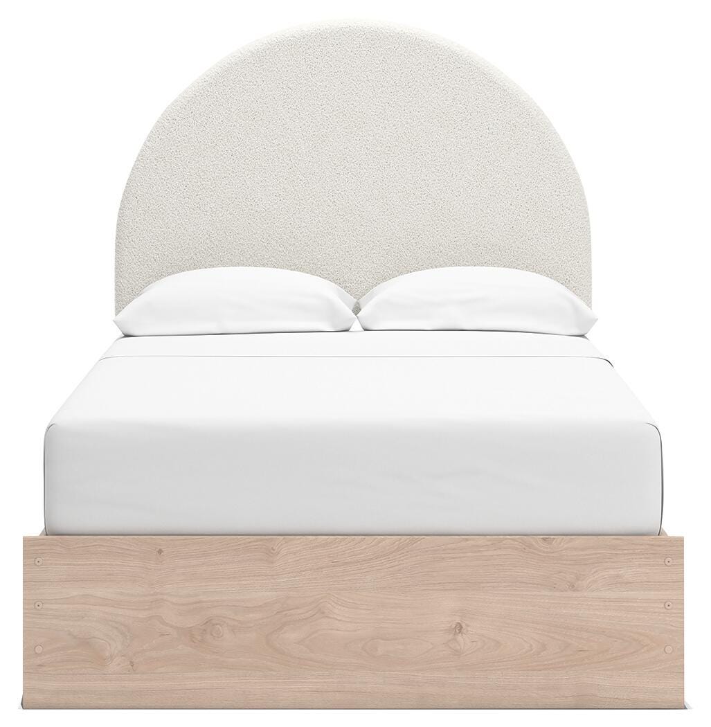 Arloster Full Upholstered Panel Bed in Tan/White, front view