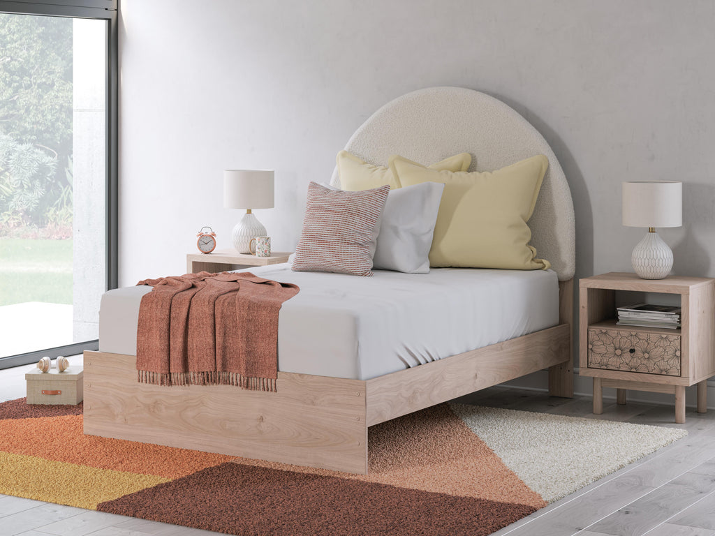 Arloster Full Upholstered Panel Bed in Tan/White, alternate view 2