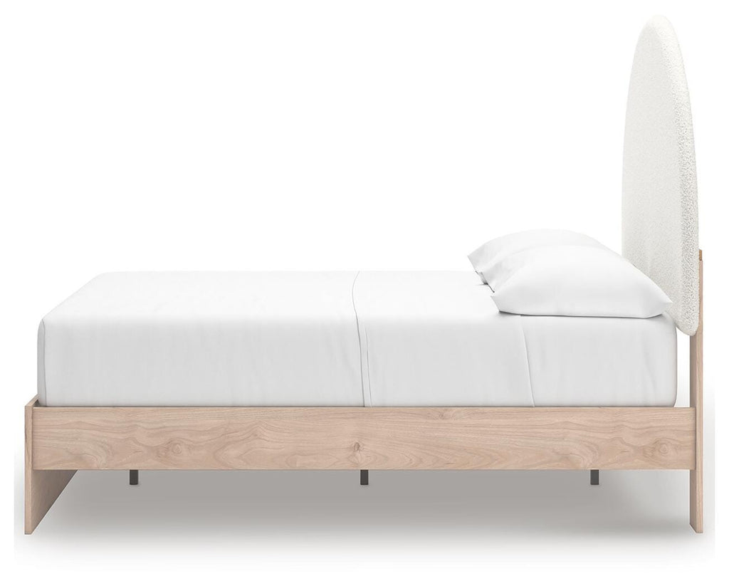 Arloster Full Upholstered Panel Bed in Tan/White, alternate side view