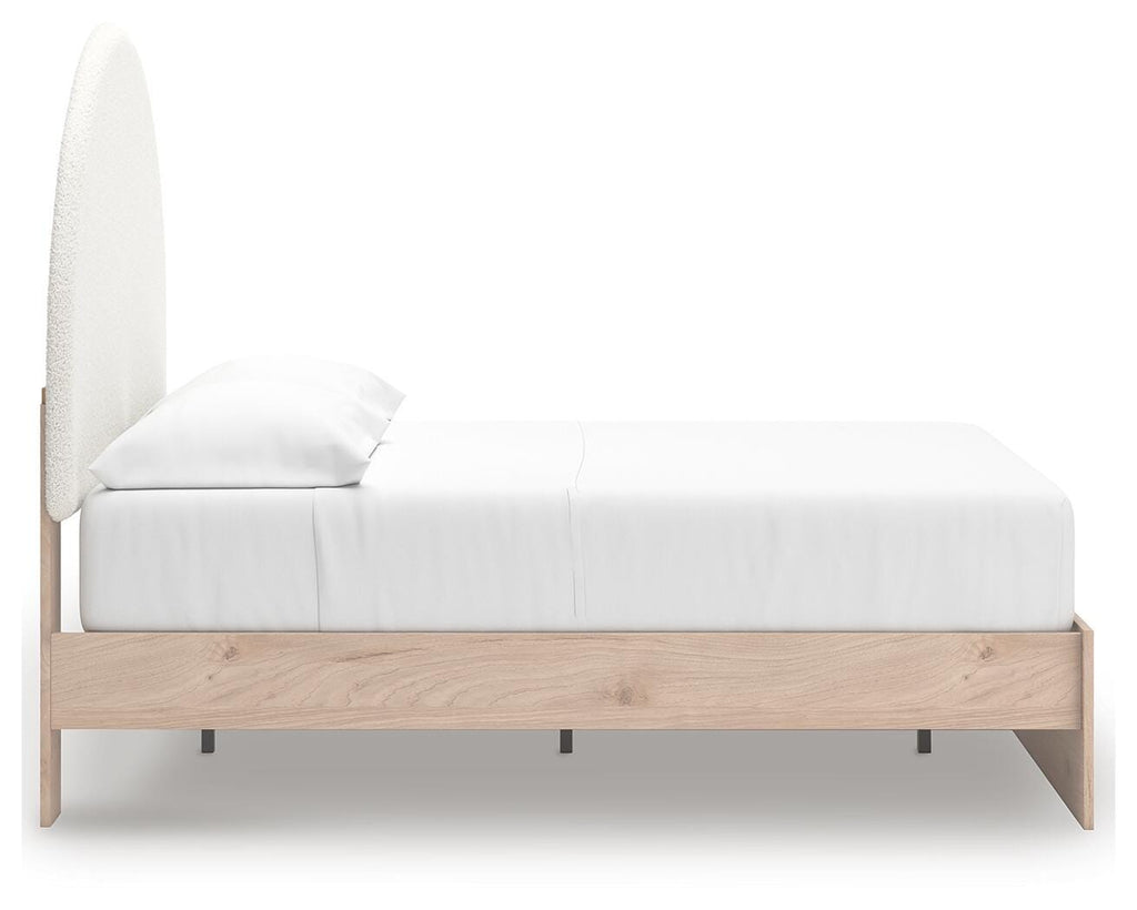Arloster Full Upholstered Panel Bed in Tan/White, side view
