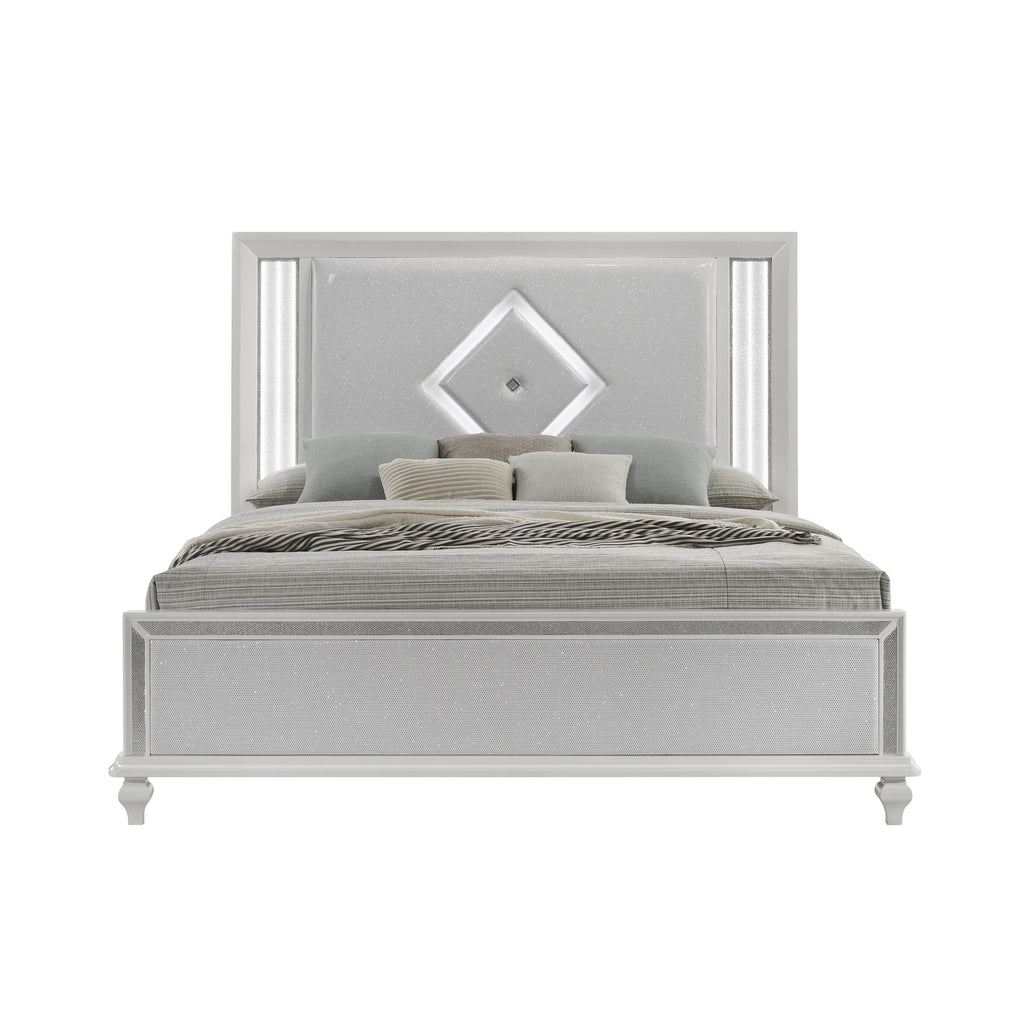 Stardust K Lighted King Bed - White