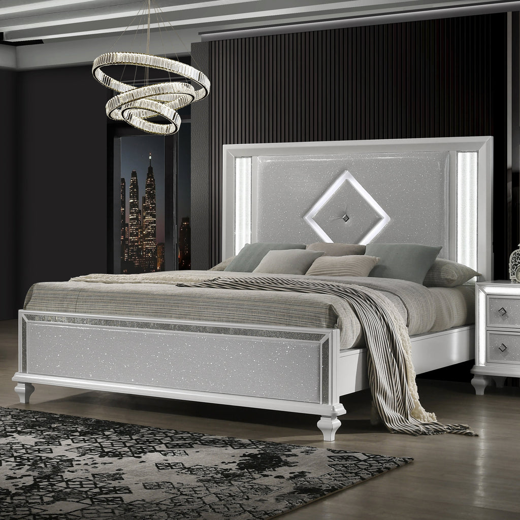 Stardust K Lighted King Bed - White
