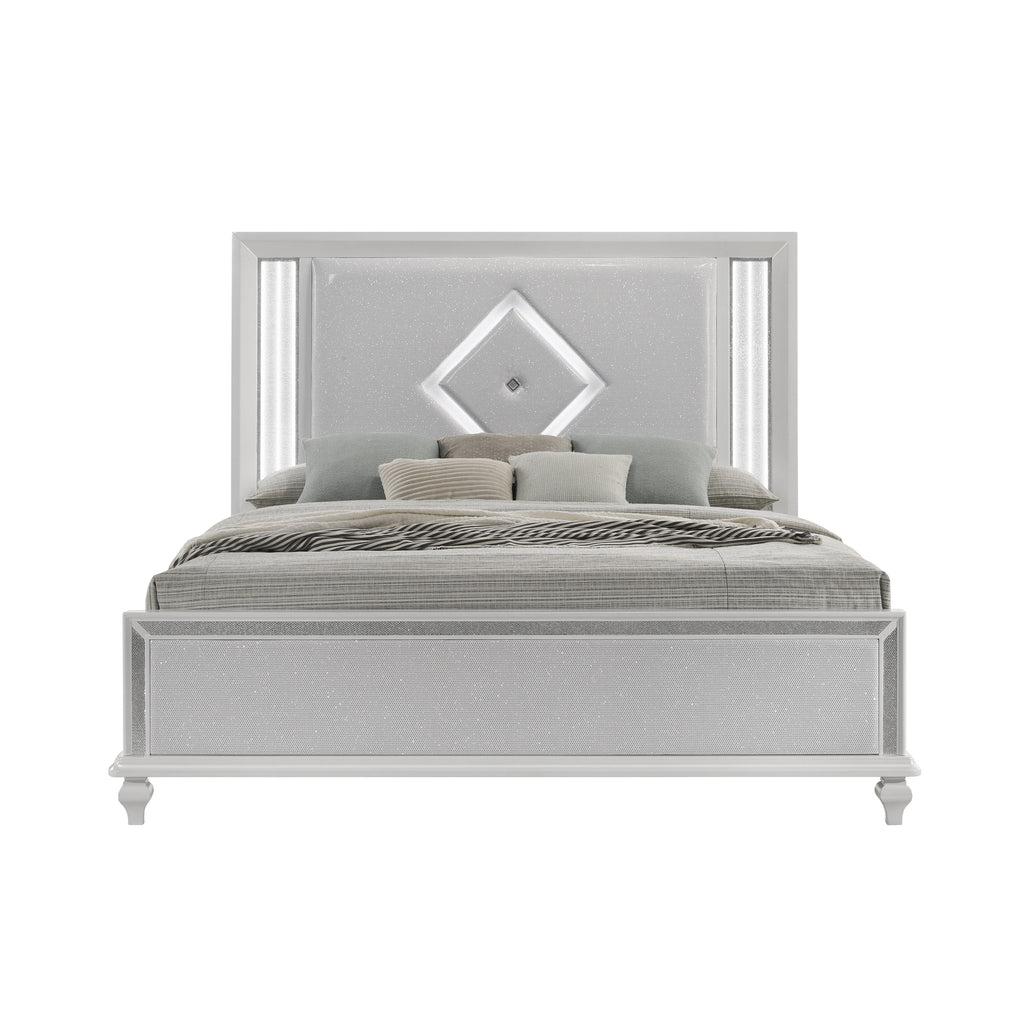 Stardust K Lighted King Bed - White