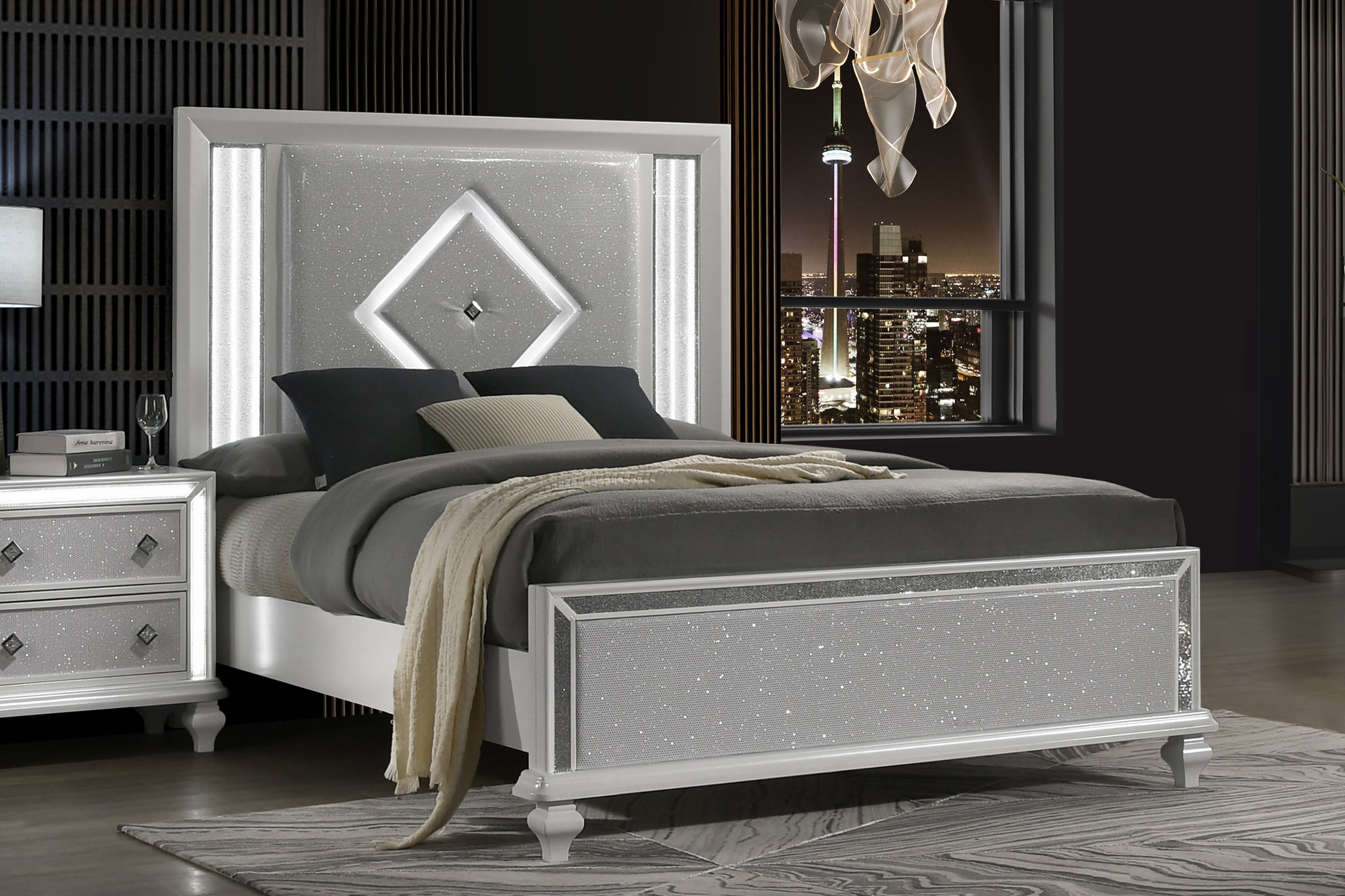 Stardust K Lighted King Bed - White