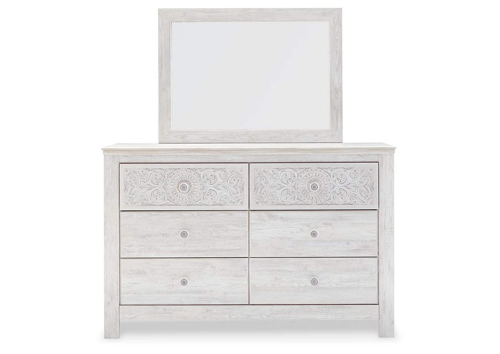 Paxberry Queen Panel Bed with Mirrored Dresser front view