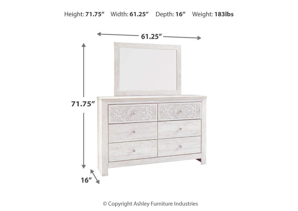 Paxberry Queen Panel Bed with Mirrored Dresser, Chest and Nightstand dimensions