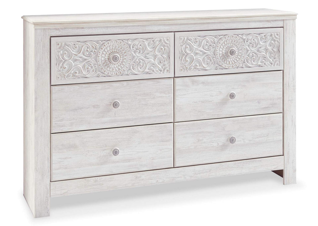 Paxberry Queen Panel Bed with Dresser angled view