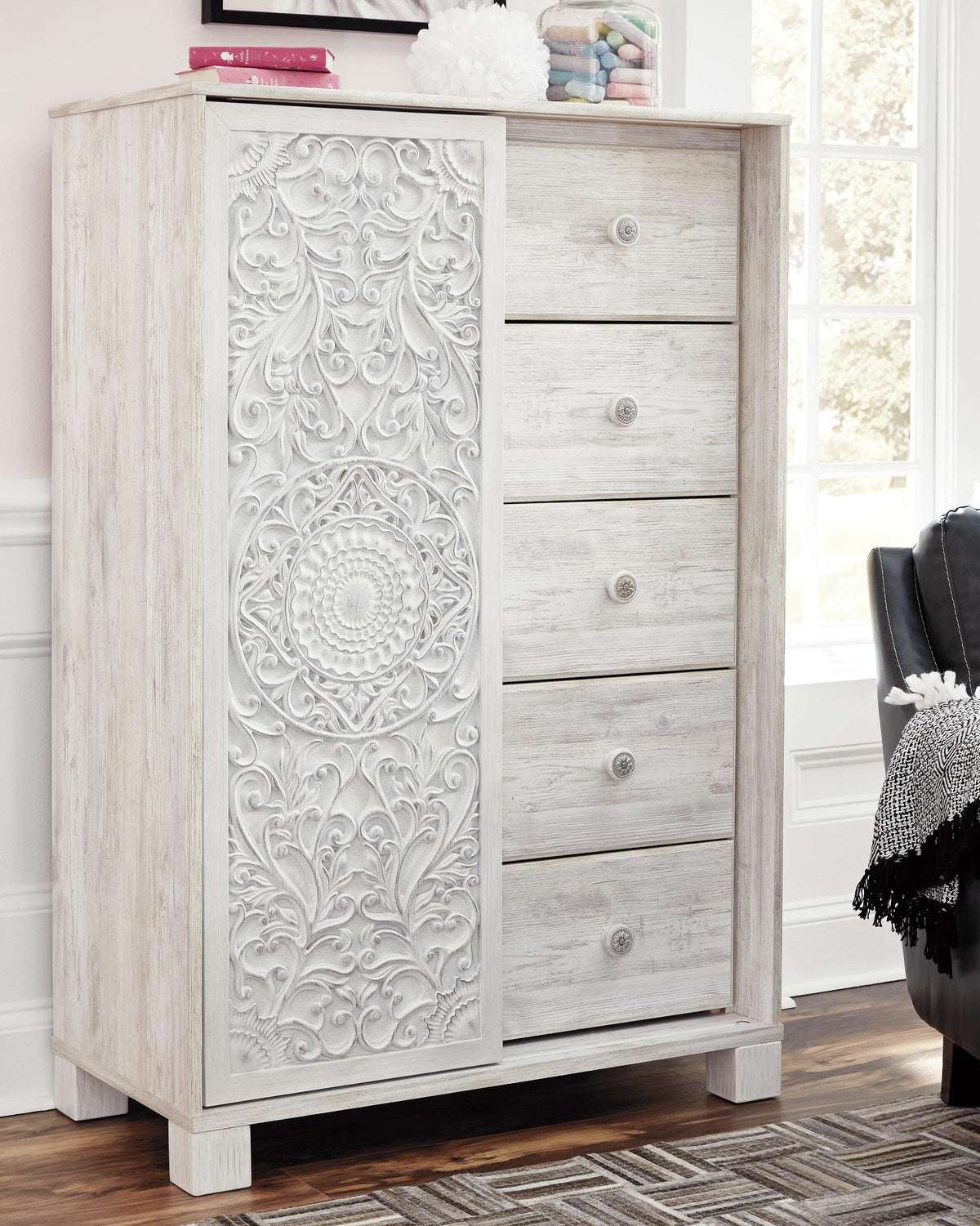 Paxberry Dressing Chest in Whitewash, closed view