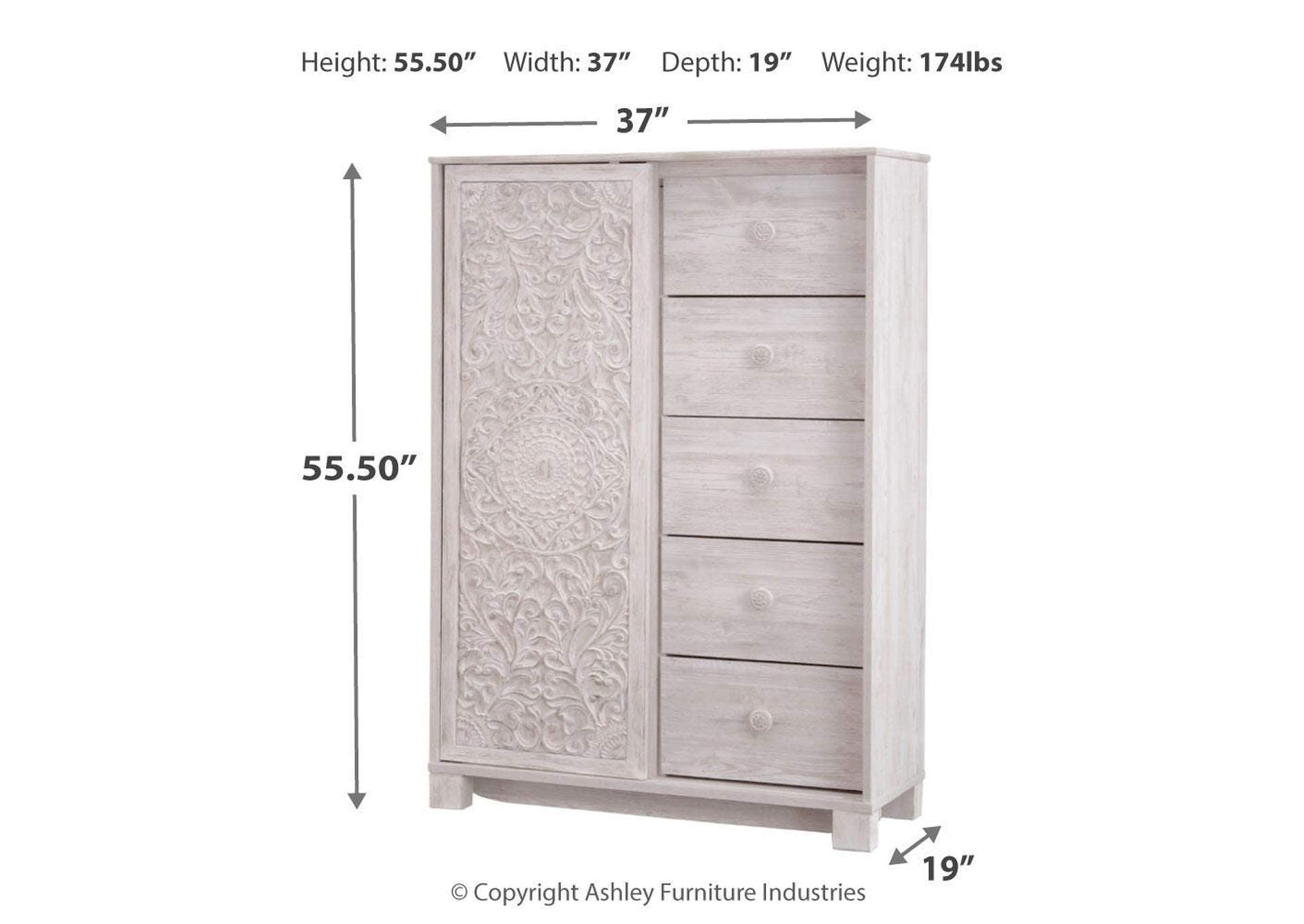 Paxberry Queen Panel Bed with Mirrored Dresser, Chest and 2 Nightstands dimensions
