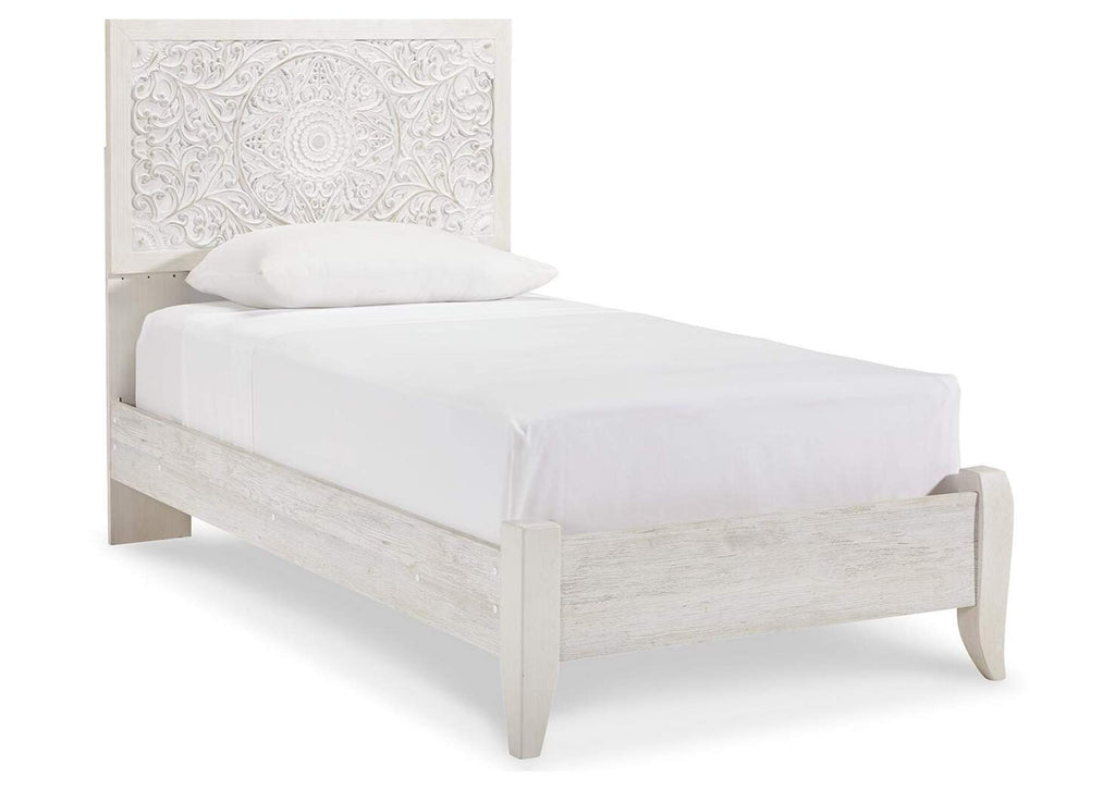 Paxberry Twin Panel Bed with Nightstand angled view