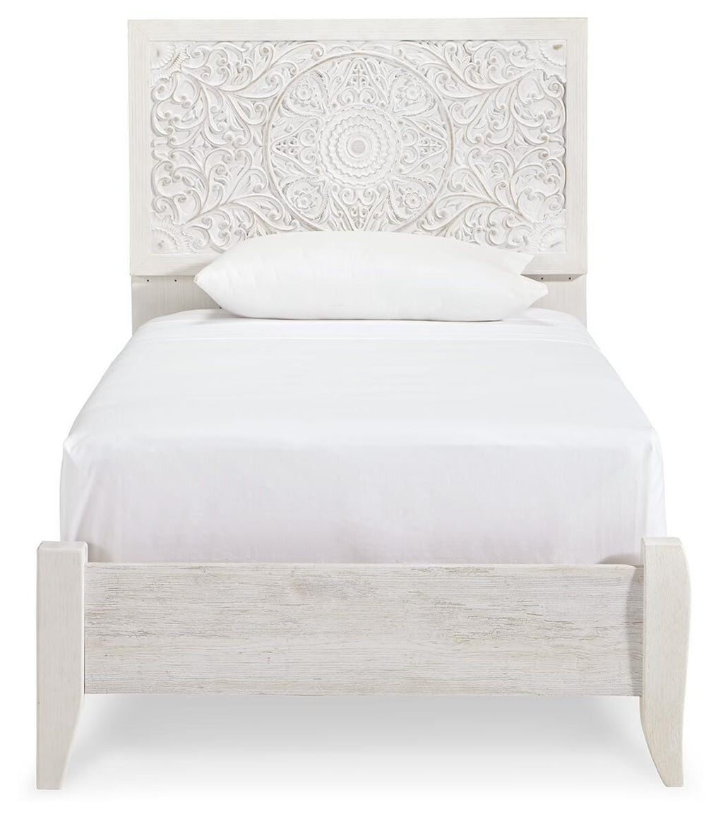 Paxberry Twin Panel Bed in Whitewash, front view