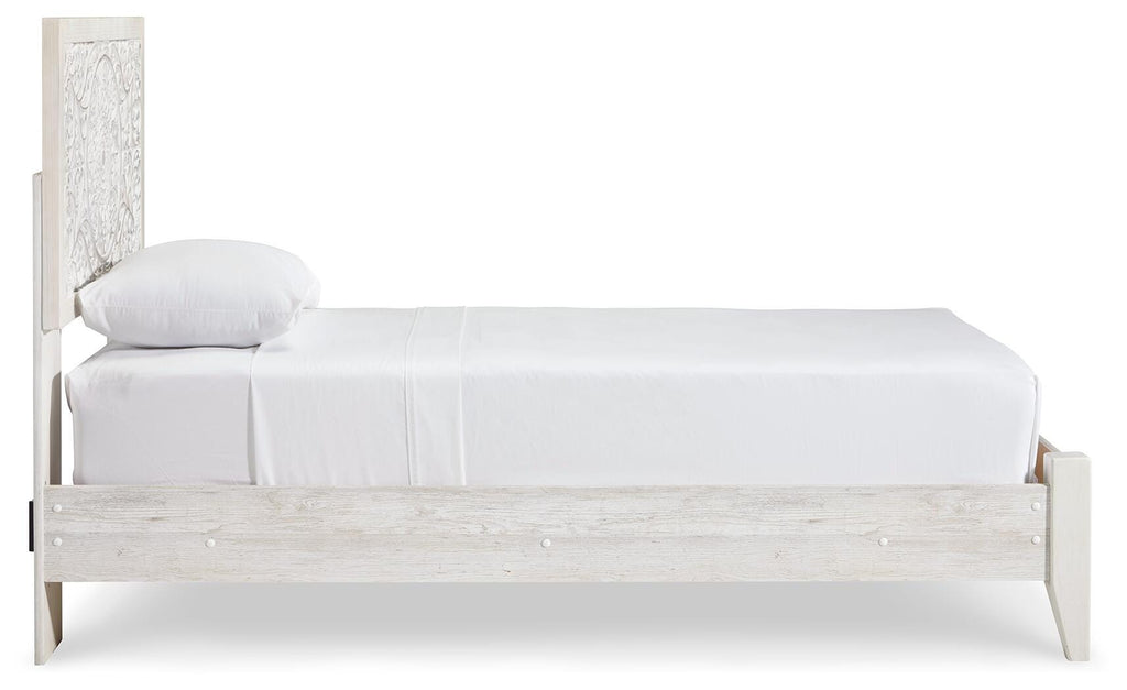 Paxberry Twin Panel Bed in Whitewash, side view