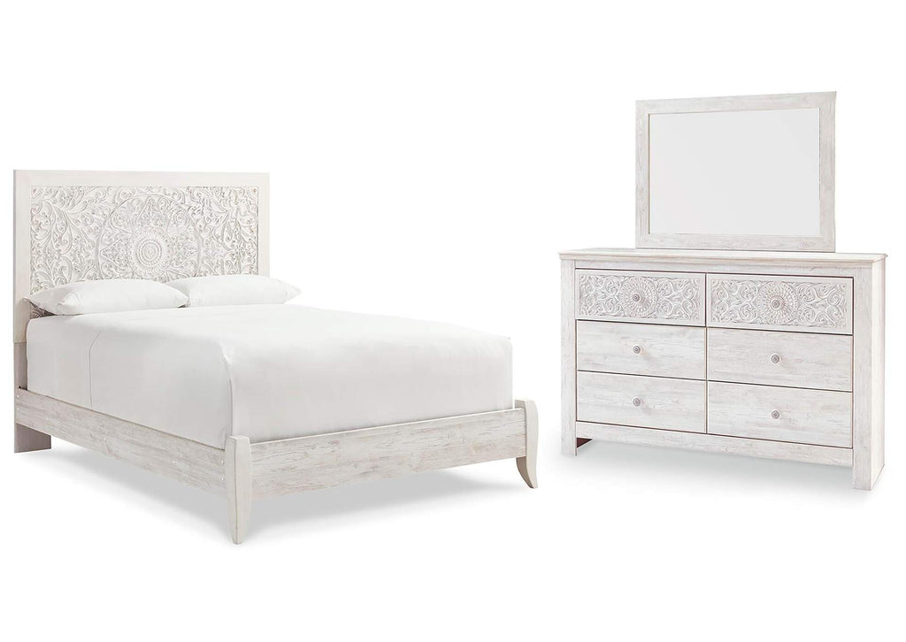 Paxberry Queen Panel Bed with Mirrored Dresser