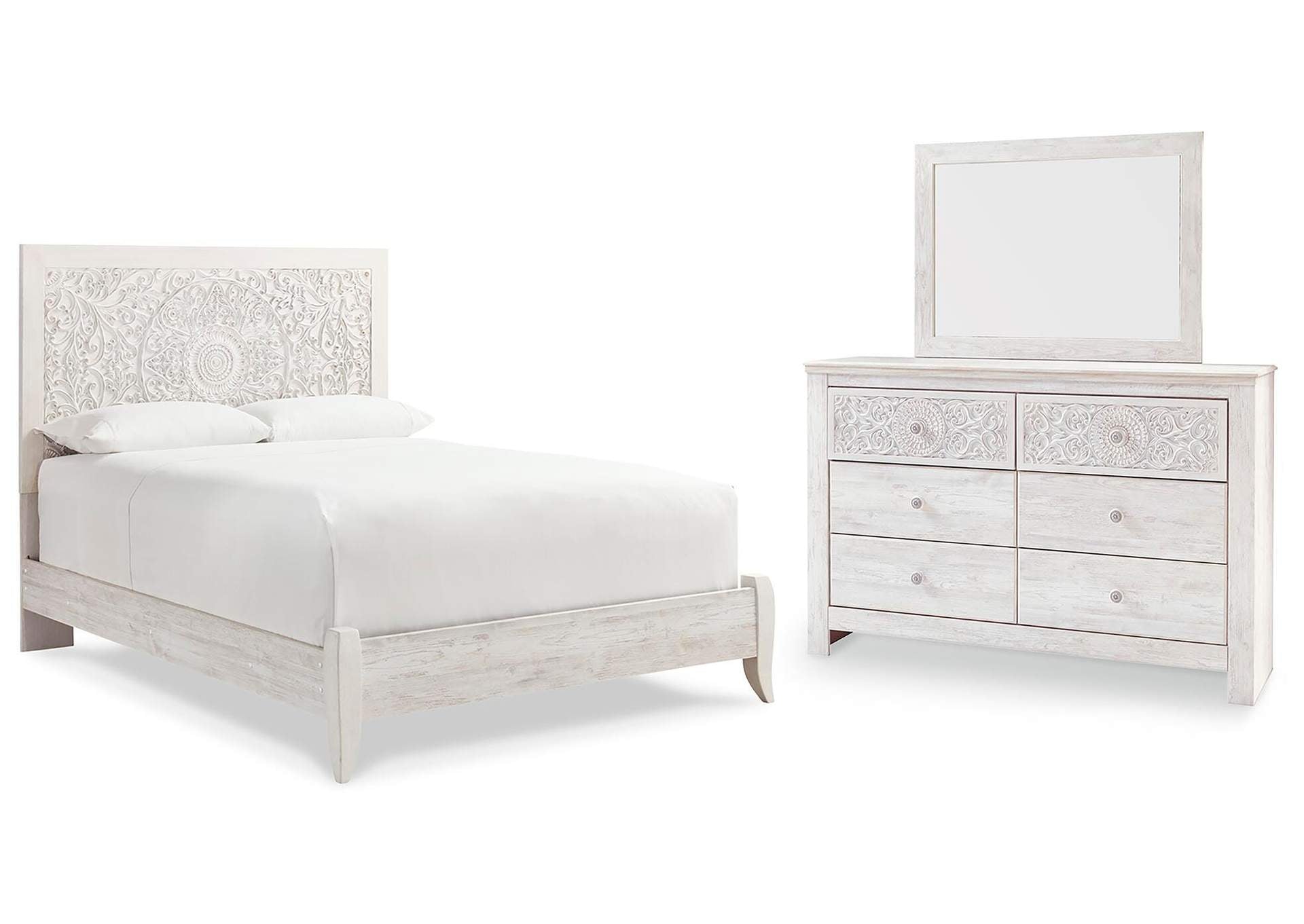 Paxberry Queen Panel Bed with Mirrored Dresser