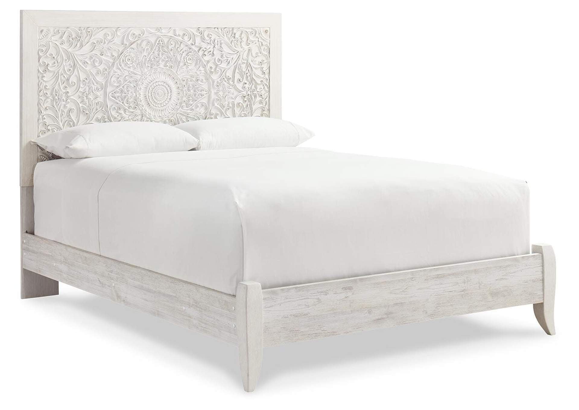 Paxberry Queen Panel Bed with Mirrored Dresser angled view