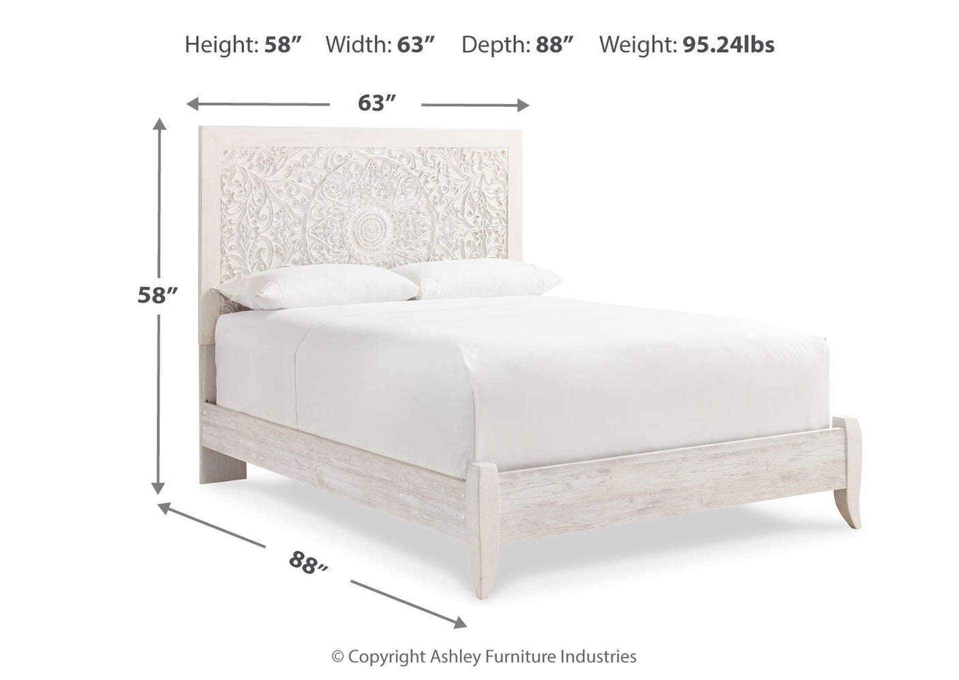 Paxberry Queen Panel Bed with Mirrored Dresser and 2 Nightstands dimensions