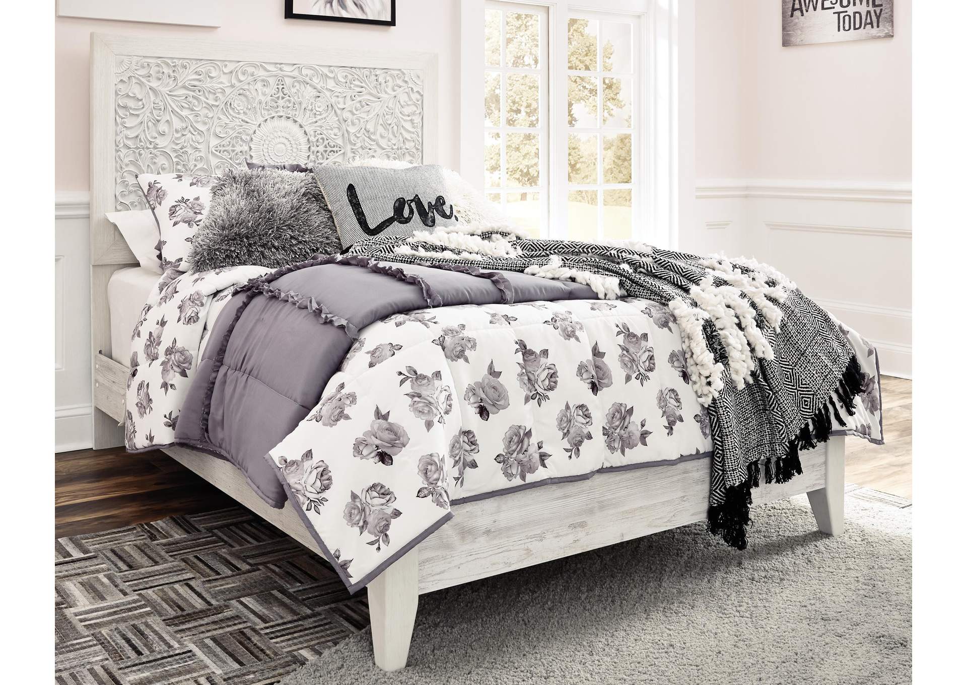 Paxberry Full Panel Bed with Nightstand room view