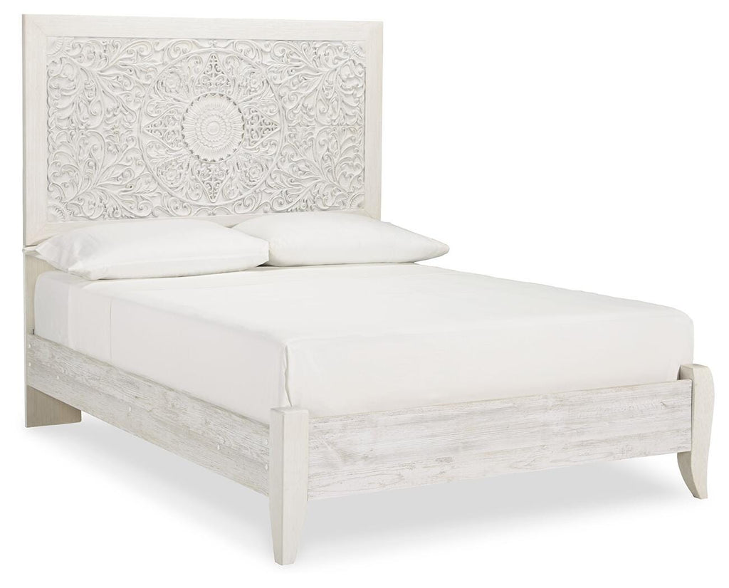 Paxberry Full Panel Bed in Whitewash, angle view