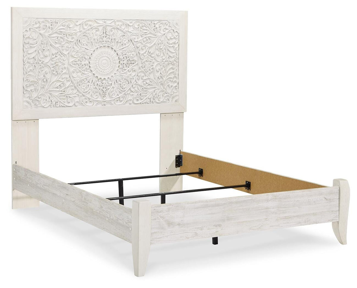 Paxberry Full Panel Bed in Whitewash, angle view