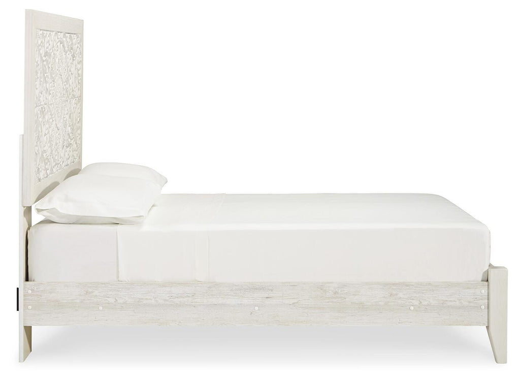 Paxberry Full Panel Bed in Whitewash, side view