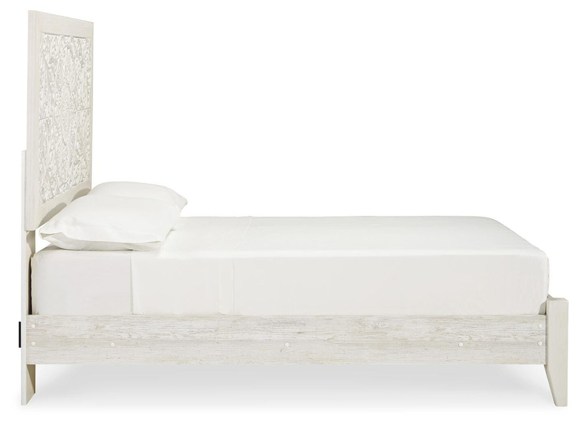 Paxberry Full Panel Bed in Whitewash, side view