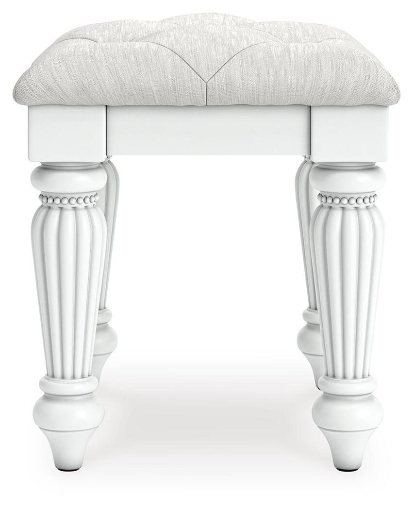 Kozlani Vanity Stool in White, side view