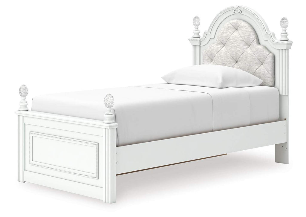 Maylilly Twin Upholstered Panel Storage Bed, Dresser and Chest angled view