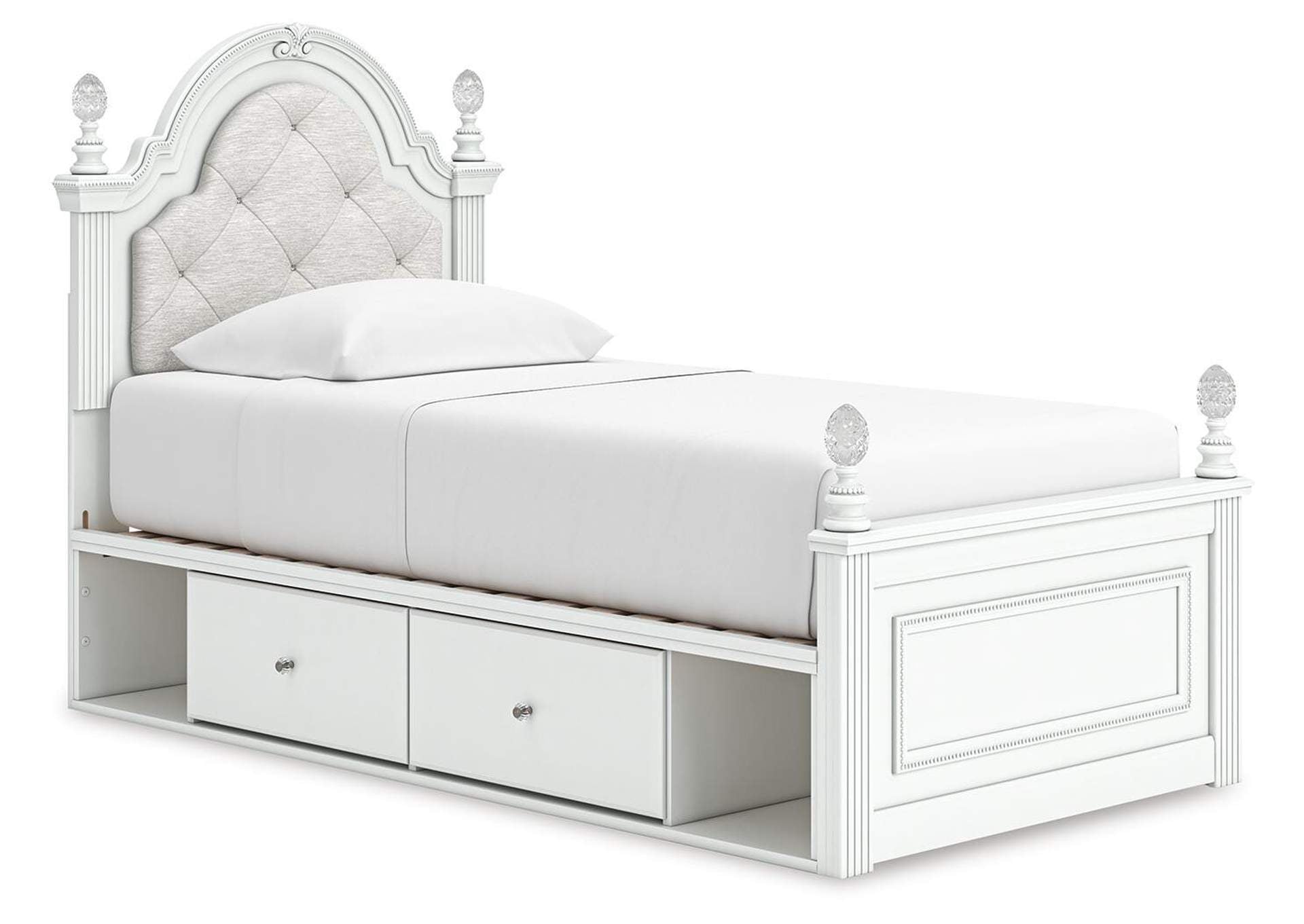 Maylilly Twin Upholstered Panel Storage Bed, Dresser, Mirror and Nightstand angled view