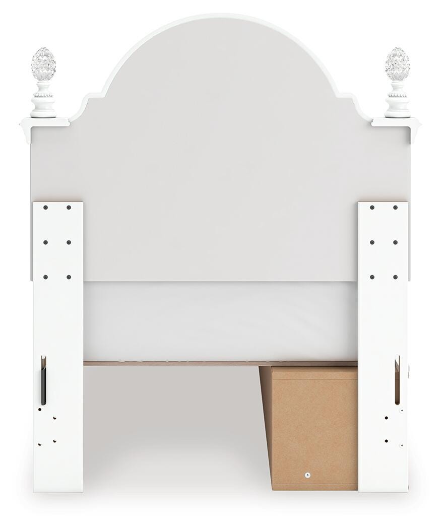 Kozlani Twin Upholstered Panel Storage Bed in White, back view