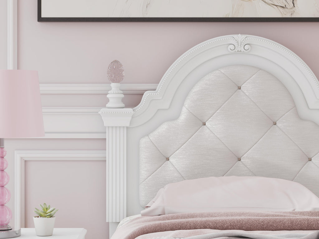 Kozlani Twin Upholstered Panel Bed with Storage in White, detail view