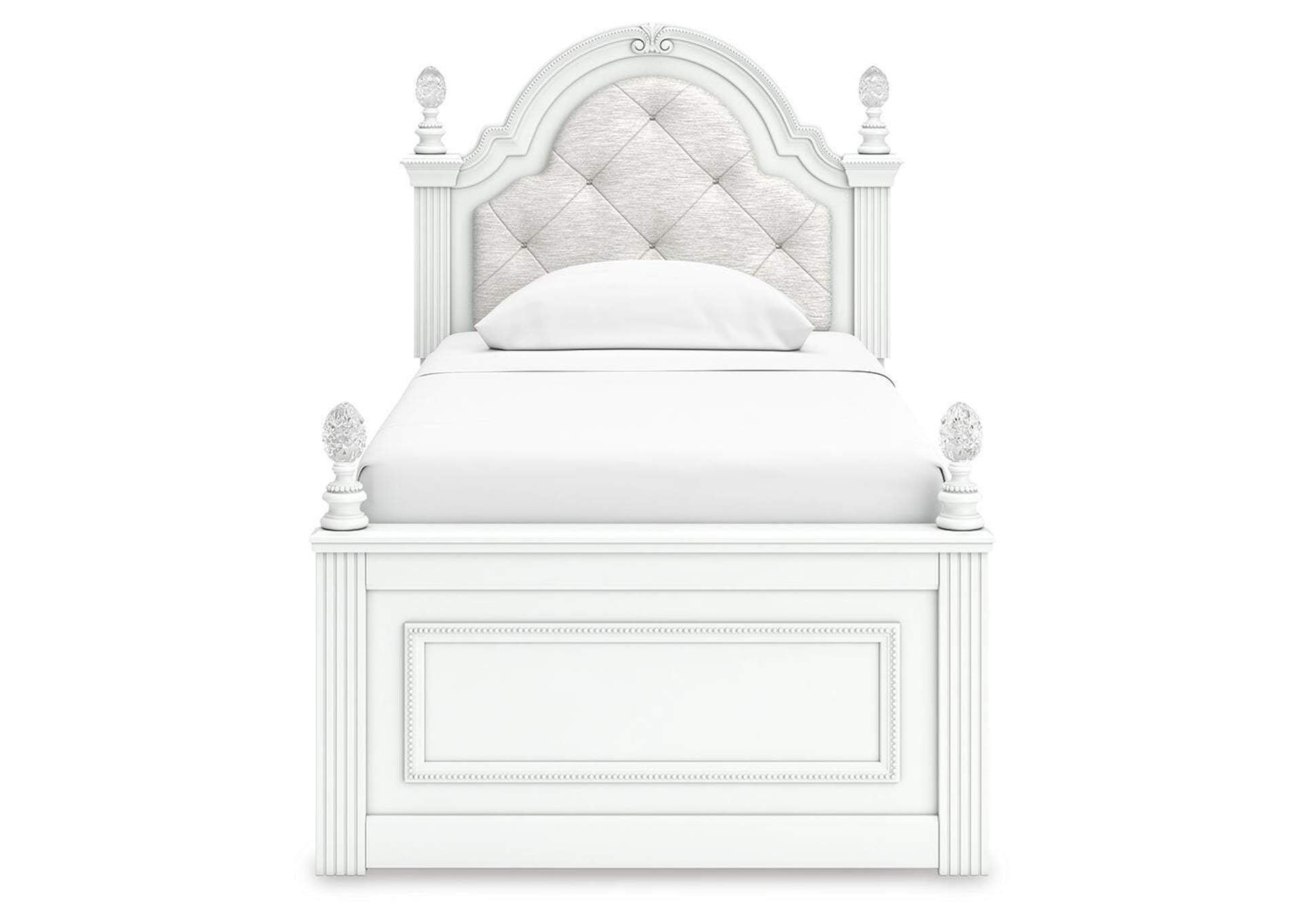 Maylilly Twin Upholstered Panel Storage Bed, Dresser, Mirror and Nightstand front view