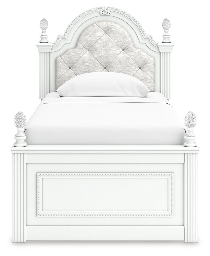 Kozlani Twin Upholstered Panel Bed with Storage in White, front view