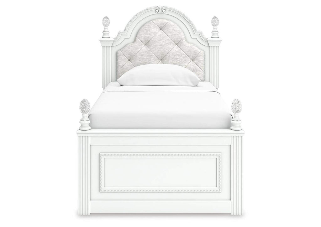 Maylilly Twin Upholstered Panel Storage Bed, Dresser and Nightstand front view