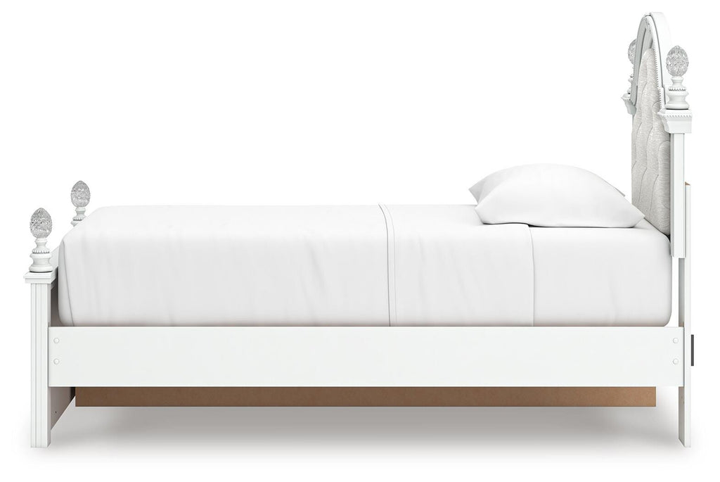 Kozlani Twin Upholstered Panel Storage Bed in White, alternate side view
