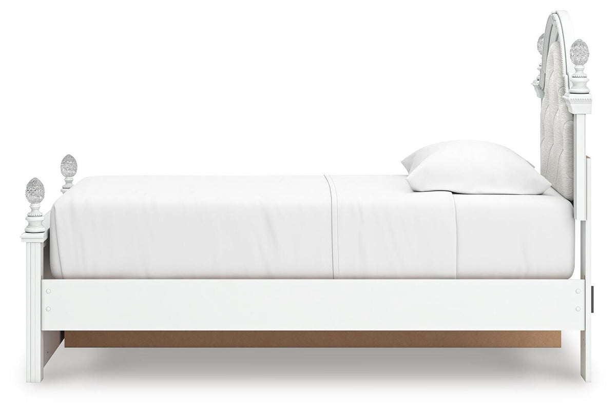 Kozlani Twin Upholstered Panel Storage Bed in White, alternate side view