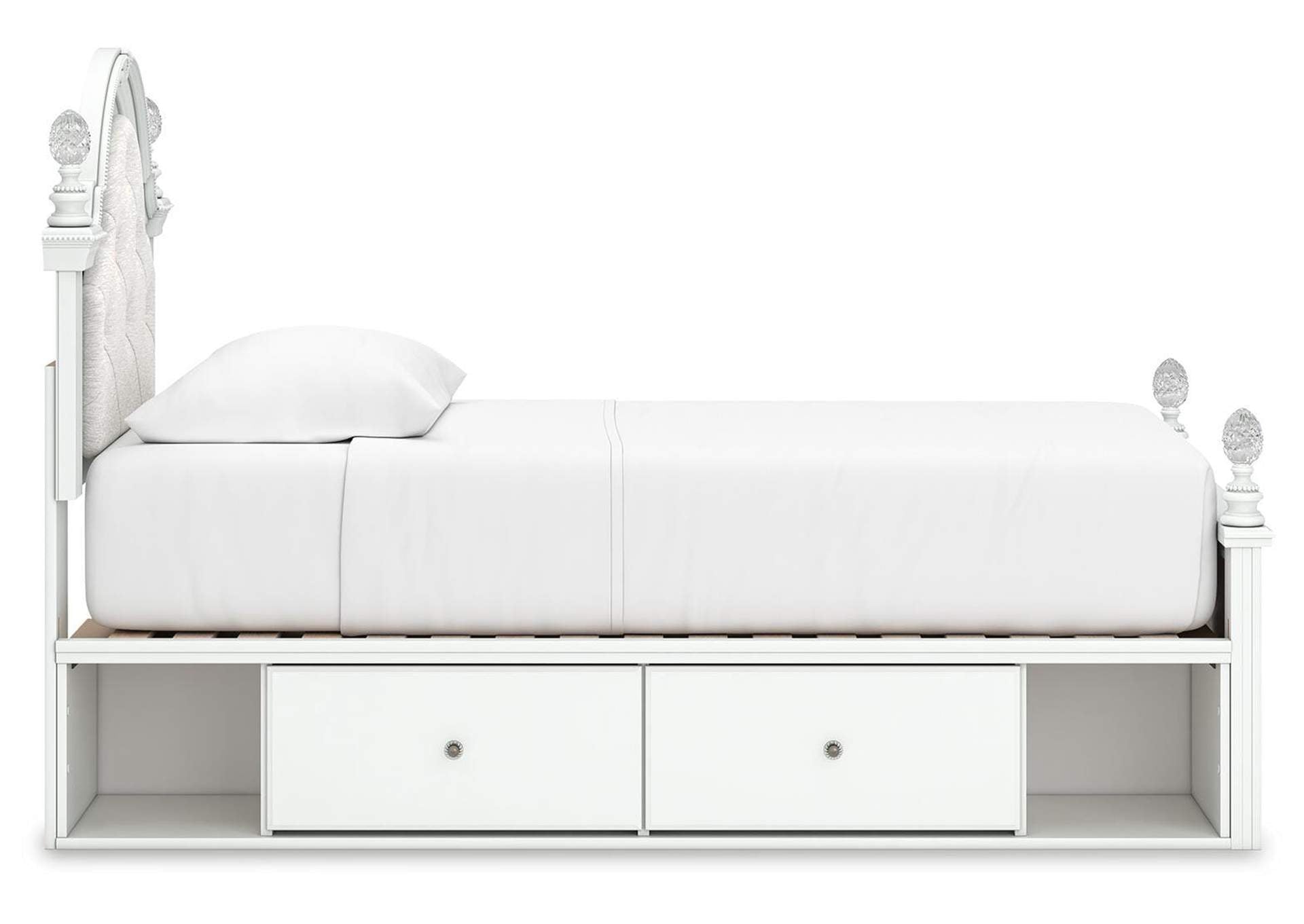 Maylilly Twin Upholstered Panel Storage Bed, Dresser, Mirror and Nightstand side view