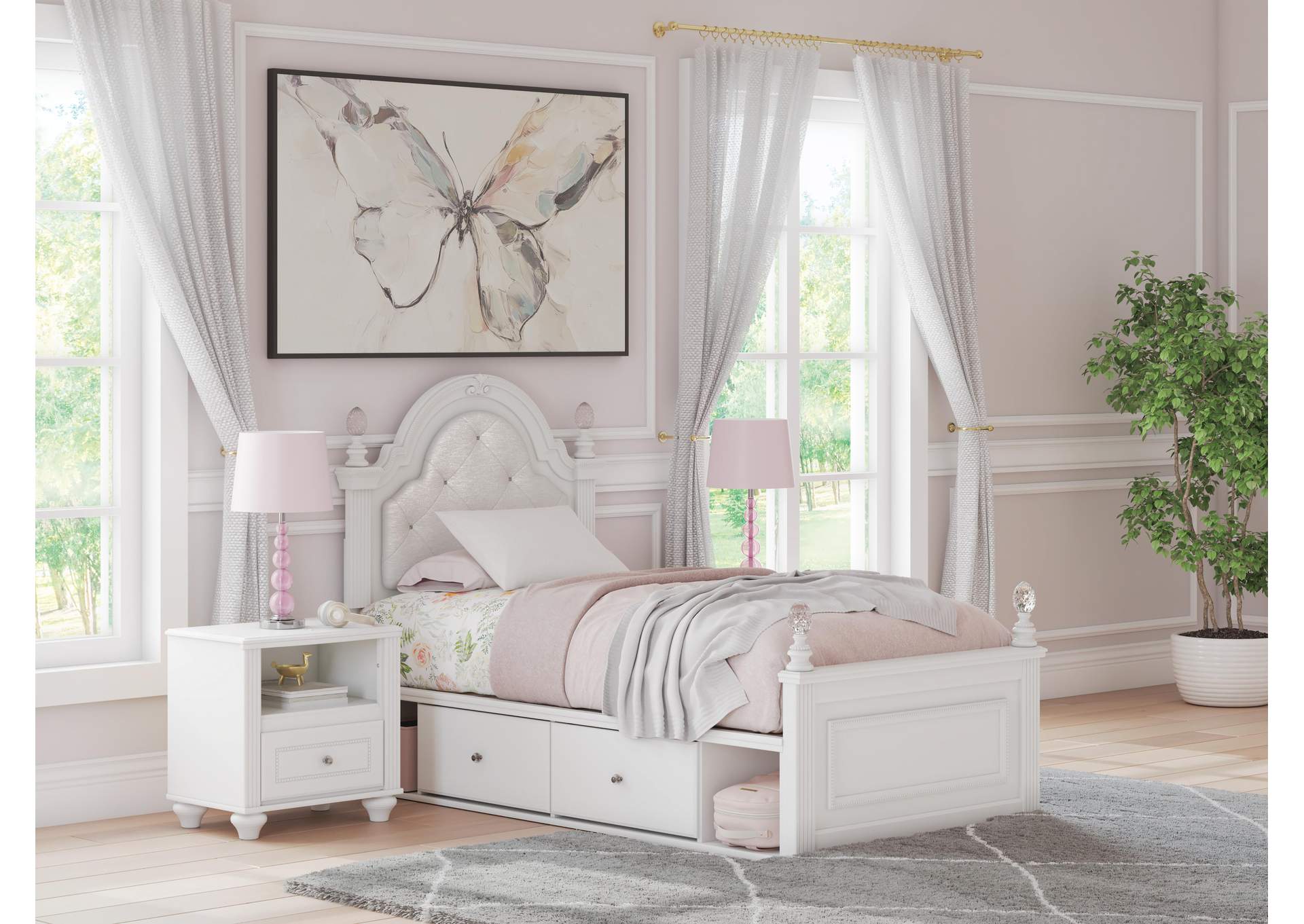 Maylilly Twin Upholstered Panel Storage Bed and Dresser