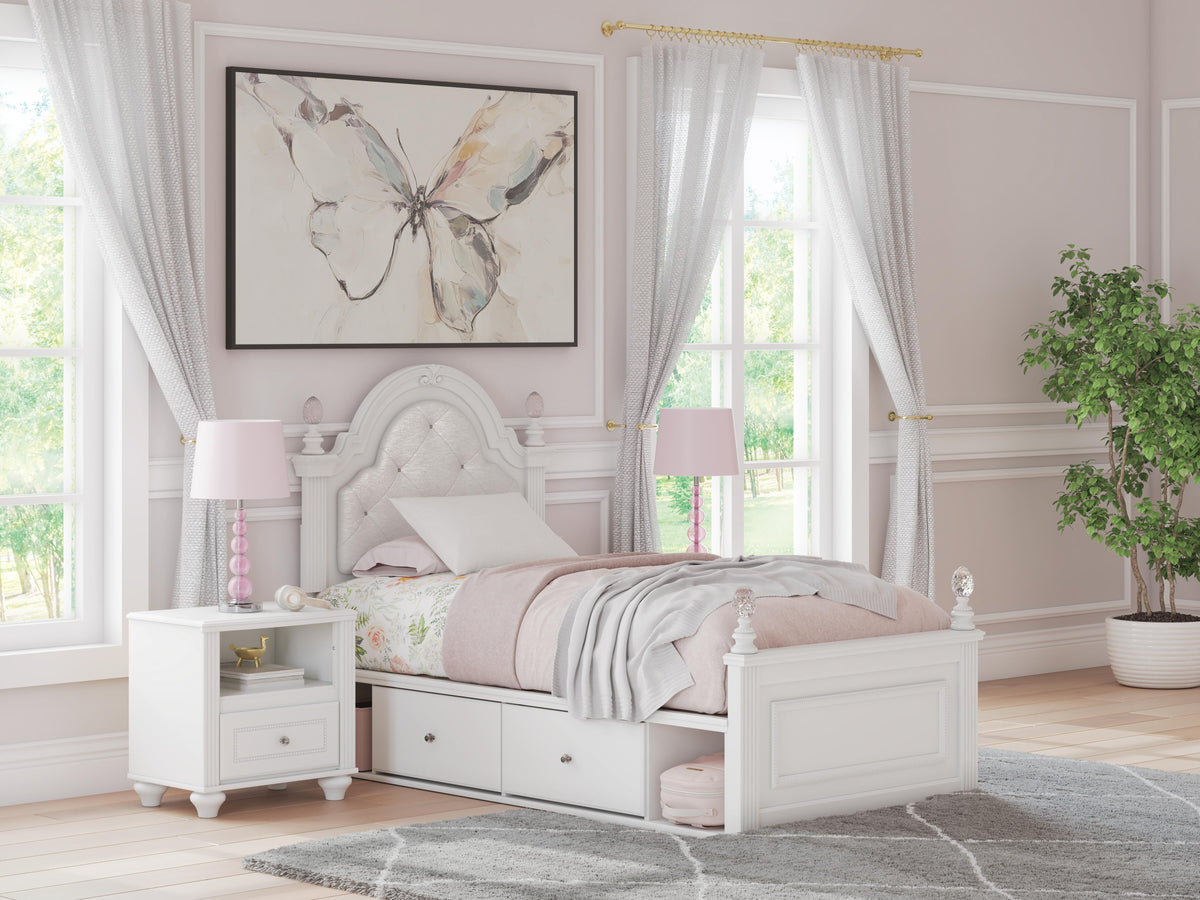 Kozlani Twin Upholstered Panel Storage Bed in White, alternate view 2