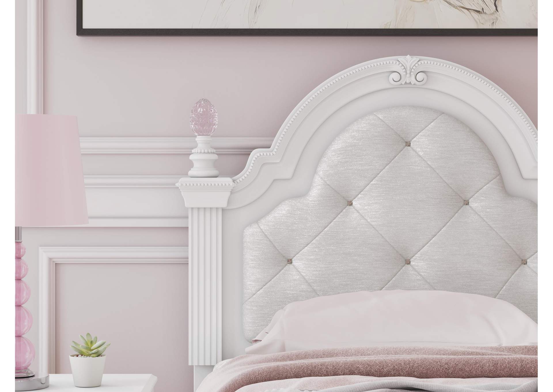 Maylilly Twin Upholstered Panel Bed and Dresser detail