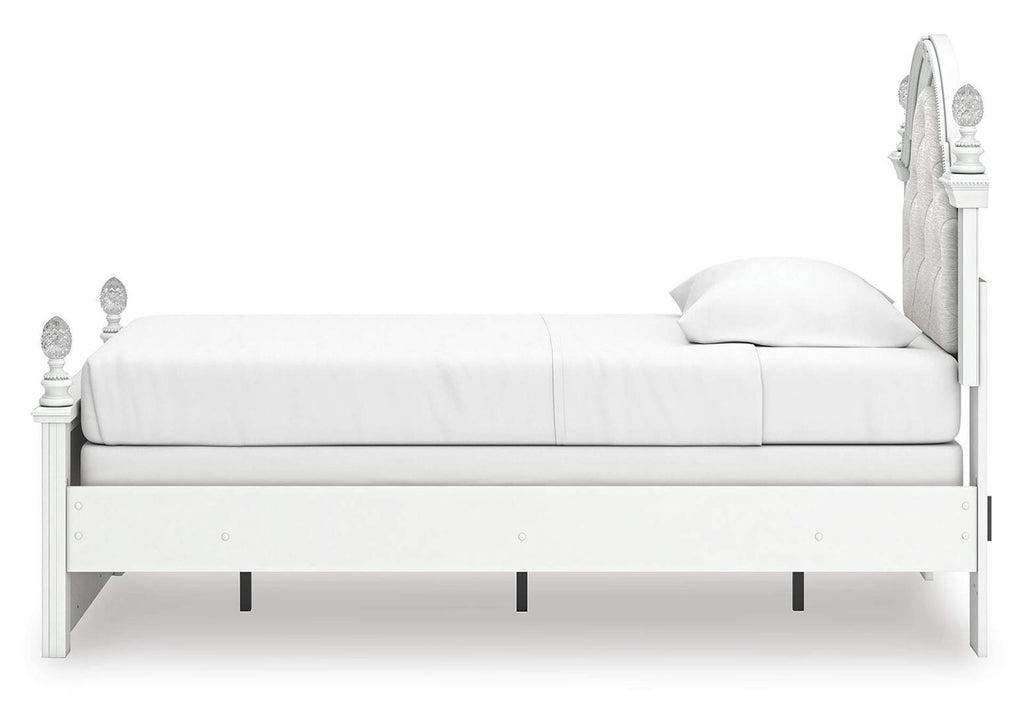 Maylilly Twin Upholstered Panel Bed, Dresser and Chest side view