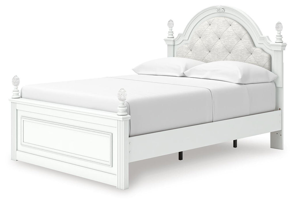 Kozlani Full Upholstered Panel Storage Bed in White, angle view