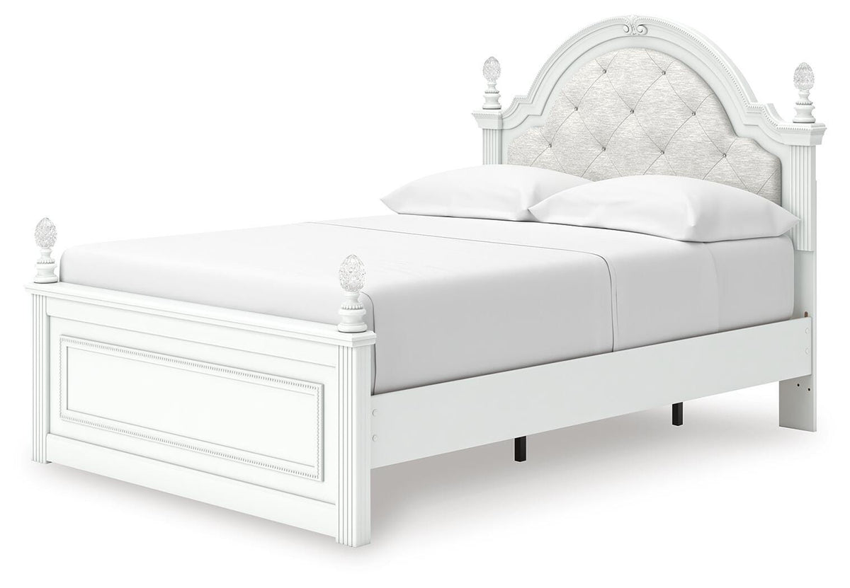 Kozlani Full Upholstered Panel Storage Bed in White, angle view