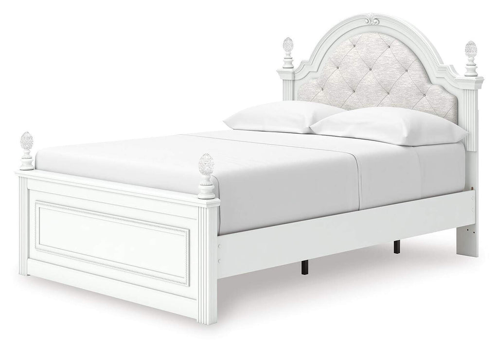 Maylilly Full Upholstered Panel Storage Bed, Dresser and Nightstand angled view