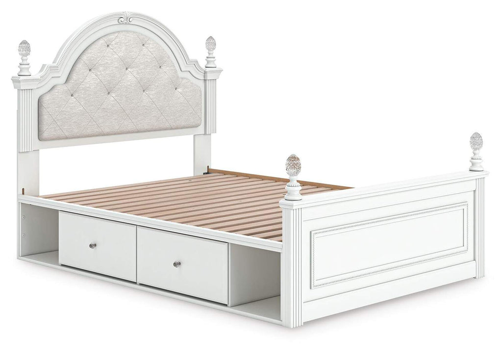 Maylilly Full Upholstered Panel Storage Bed, Dresser, Mirror and Nightstand angled view