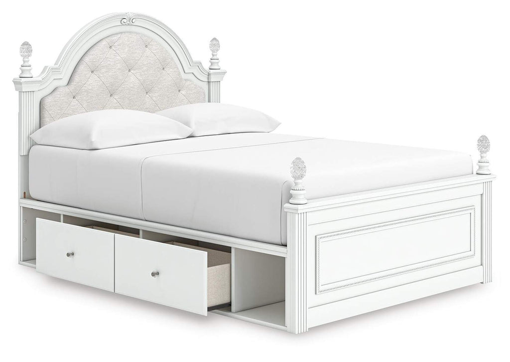 Maylilly Full Upholstered Panel Storage Bed, Dresser and Nightstand angled view